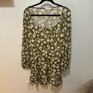 Olive Green Floral Dress